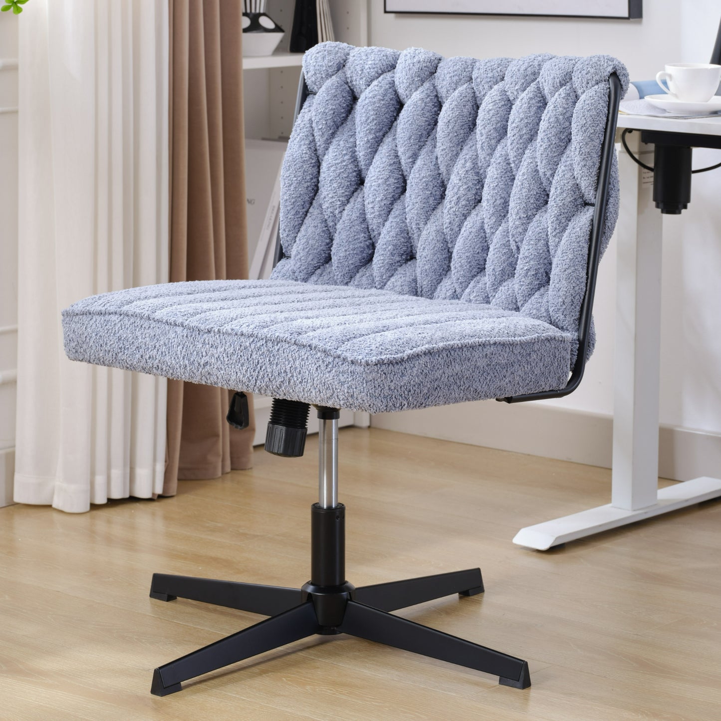 Armless Office Desk Chair No Wheels BLUE