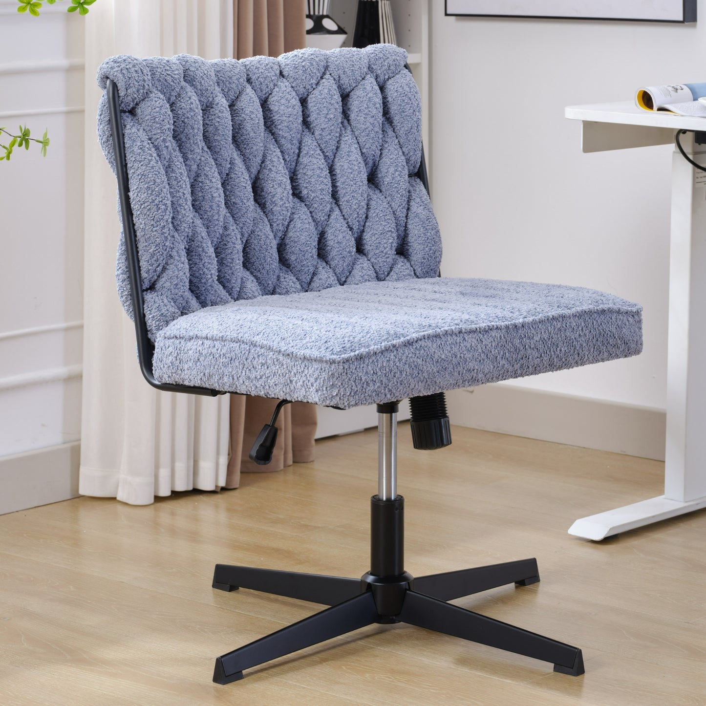 Armless Office Desk Chair No Wheels BLUE