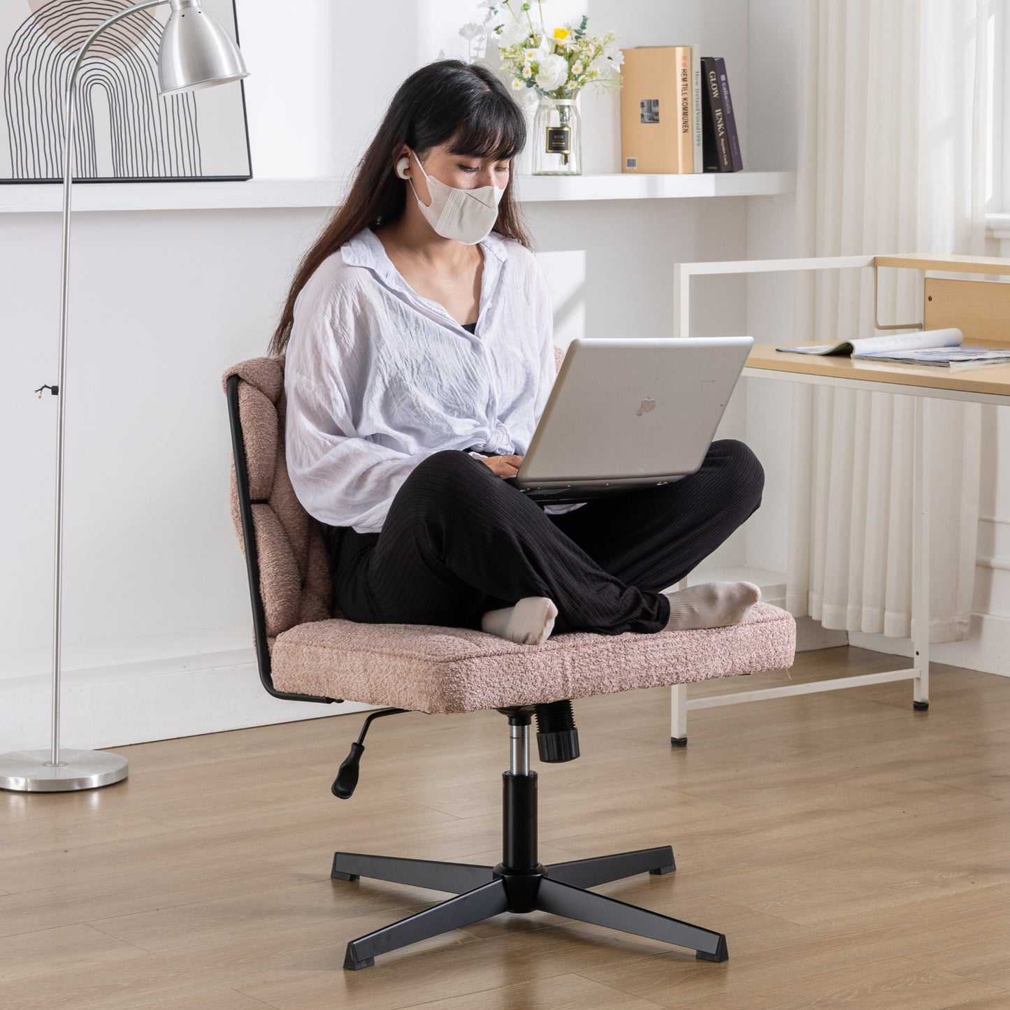 Armless Office Desk Chair No Wheels PINK