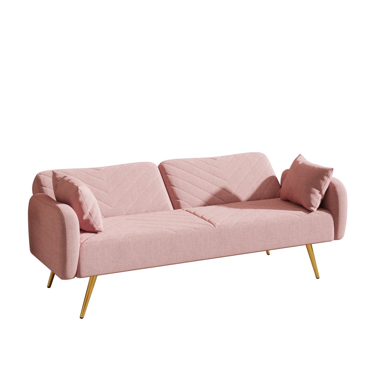 70.47" Pink Fabric Double Sofa with Split Backrest and Two Throw Pillows