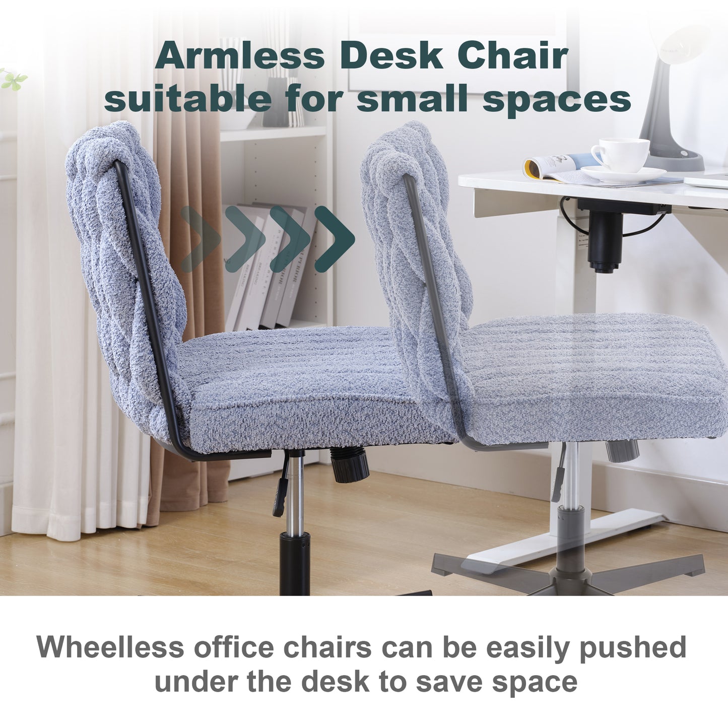 Armless Office Desk Chair No Wheels BLUE