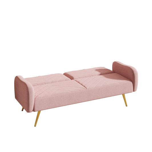 70.47" Pink Fabric Double Sofa with Split Backrest and Two Throw Pillows