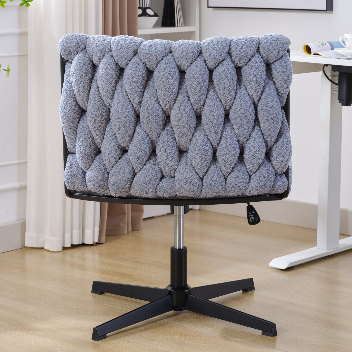 Armless Office Desk Chair No Wheels BLUE