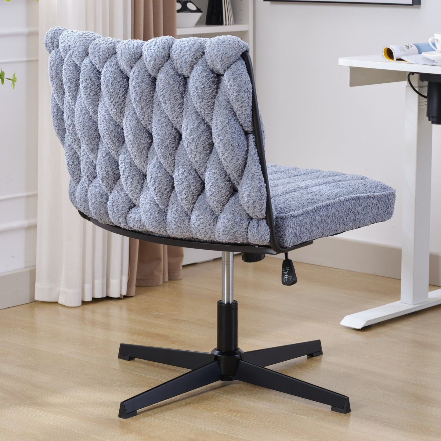 Armless Office Desk Chair No Wheels BLUE