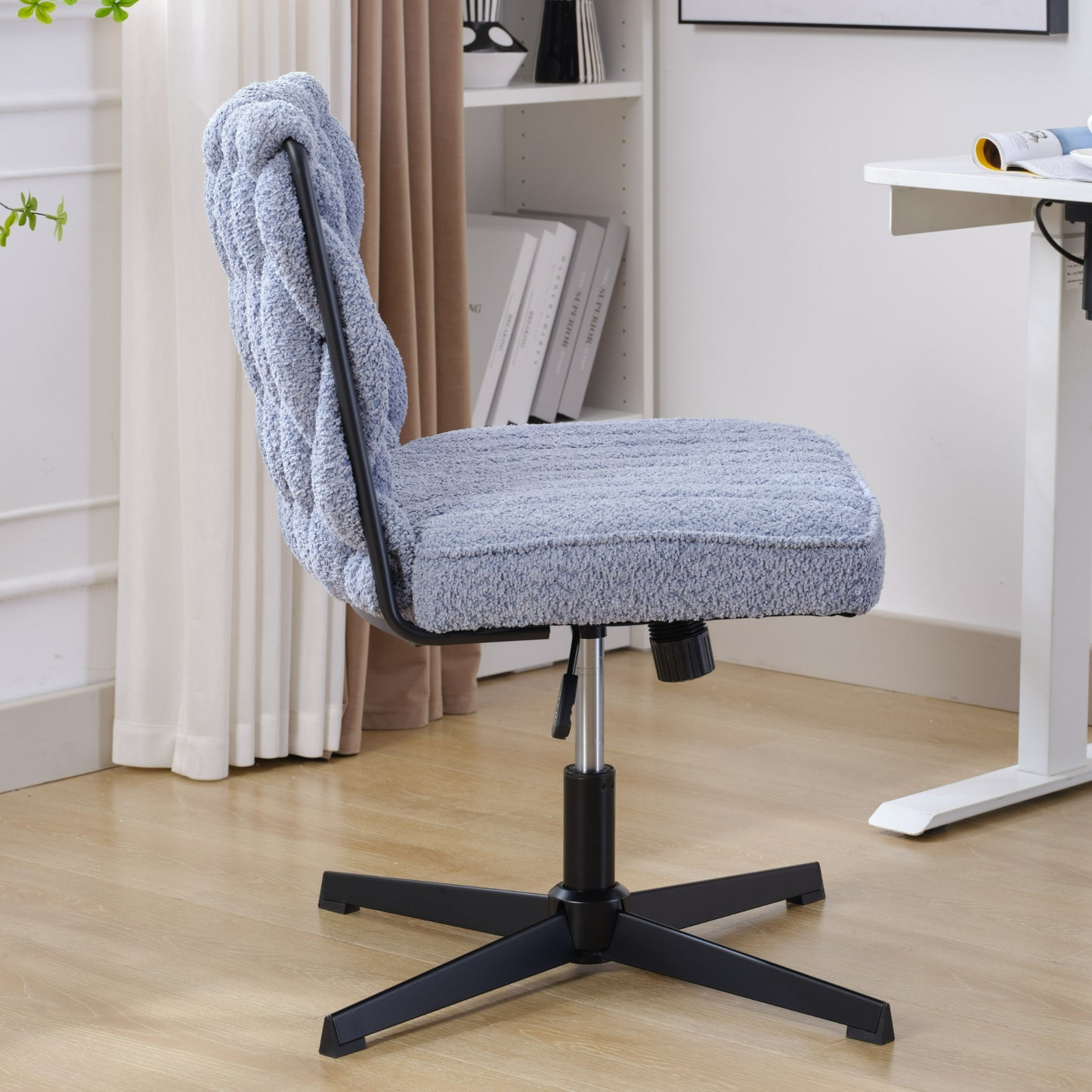 Armless Office Desk Chair No Wheels BLUE