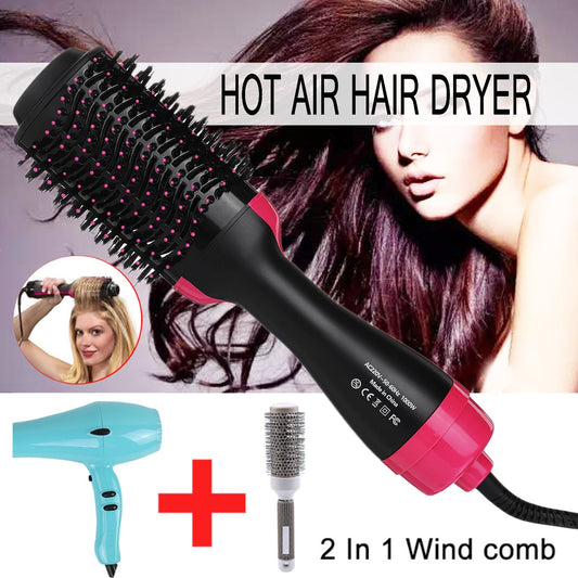 2 in 1 Multifunctional Hair Dryer & Volumizer Rotating Hair Brush Roller Rotate Styler Comb Styling Straightening Curling Iron